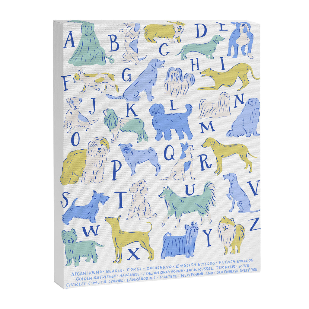 Dog Alphabet Print for Kids Room in Blue and Green Canvas Print Gallery Image 6