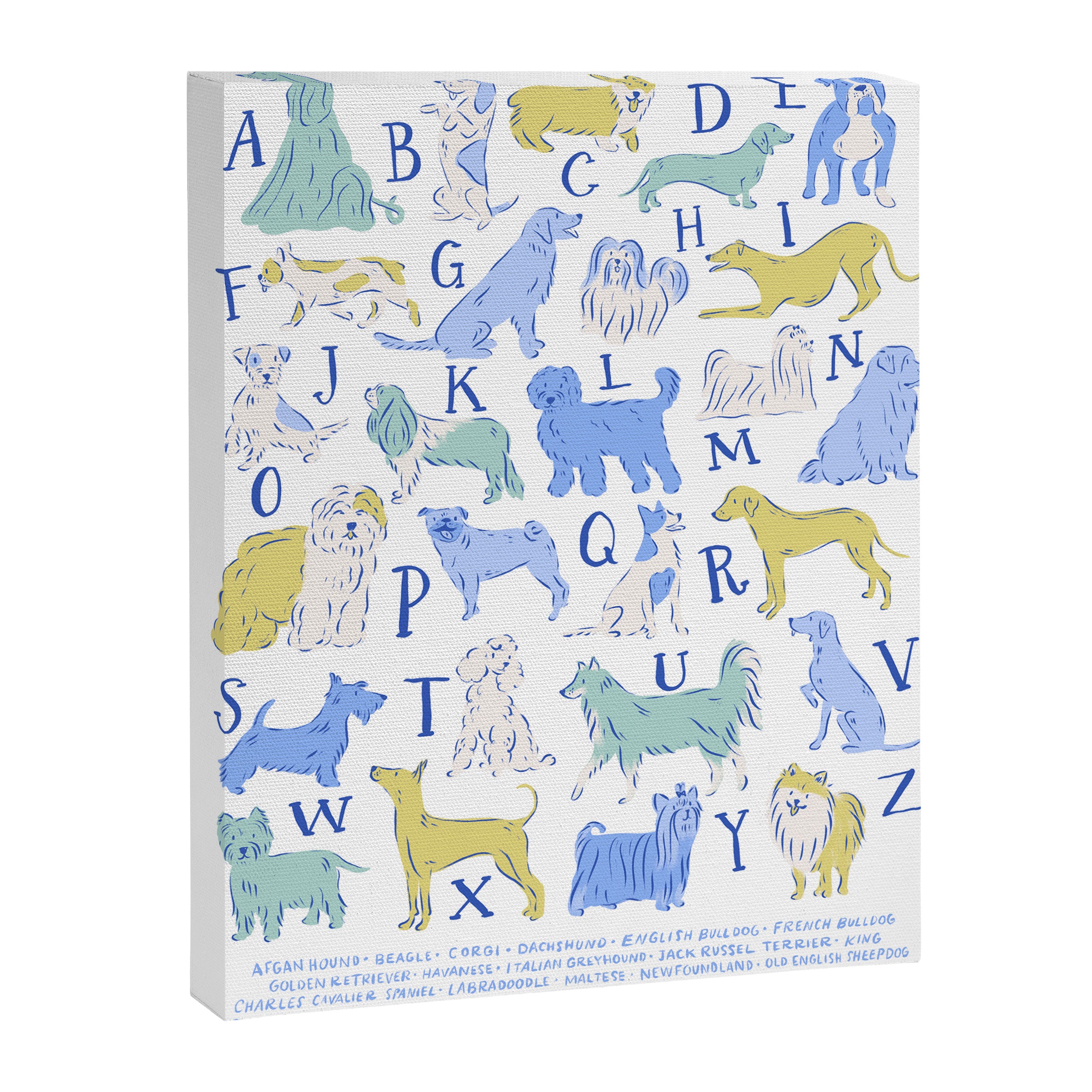 Dog Alphabet Print for Kids Room in Blue and Green Canvas Print Gallery Image 6