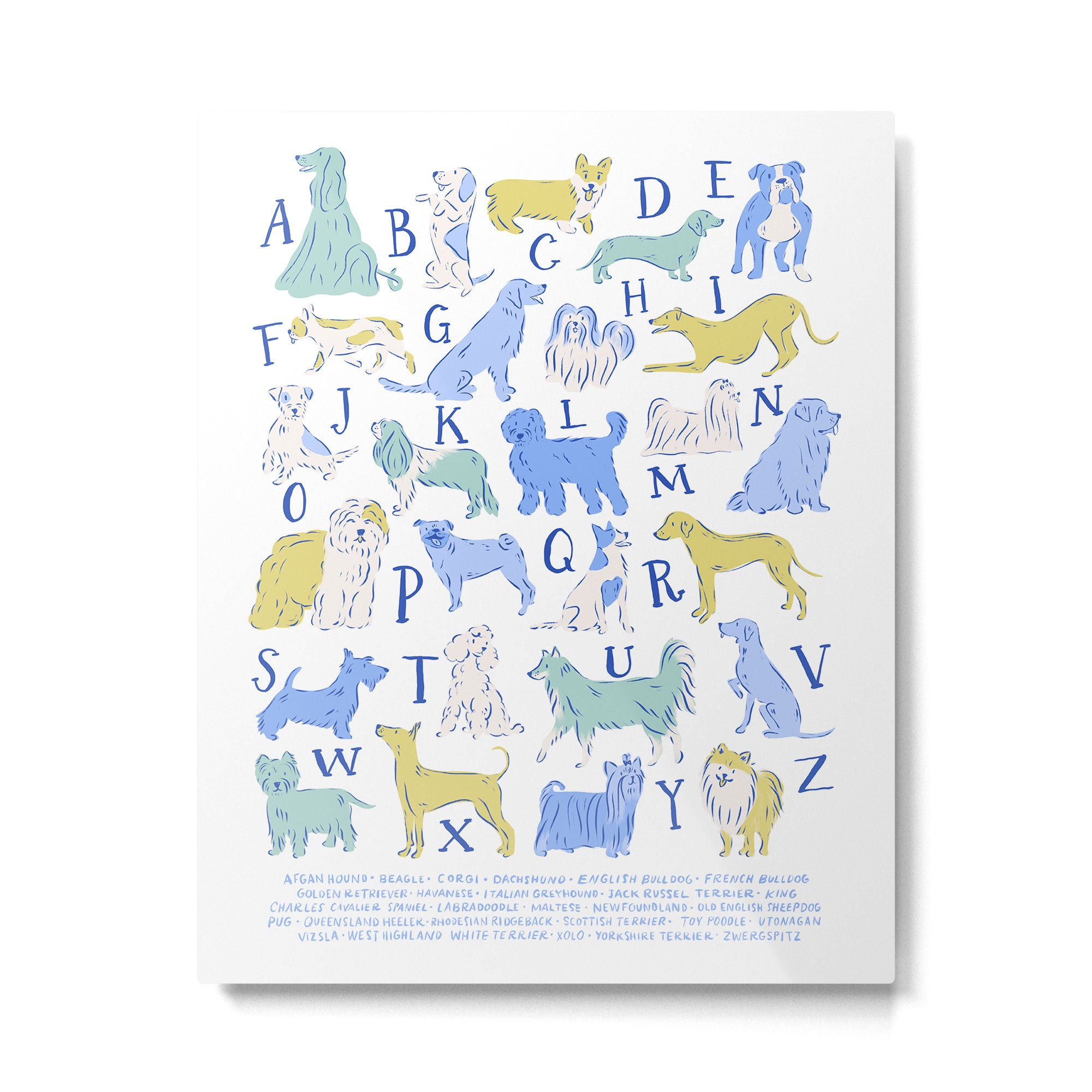 Dog Alphabet Print for Kids Room in Blue and Green Metal Print Gallery Image 4