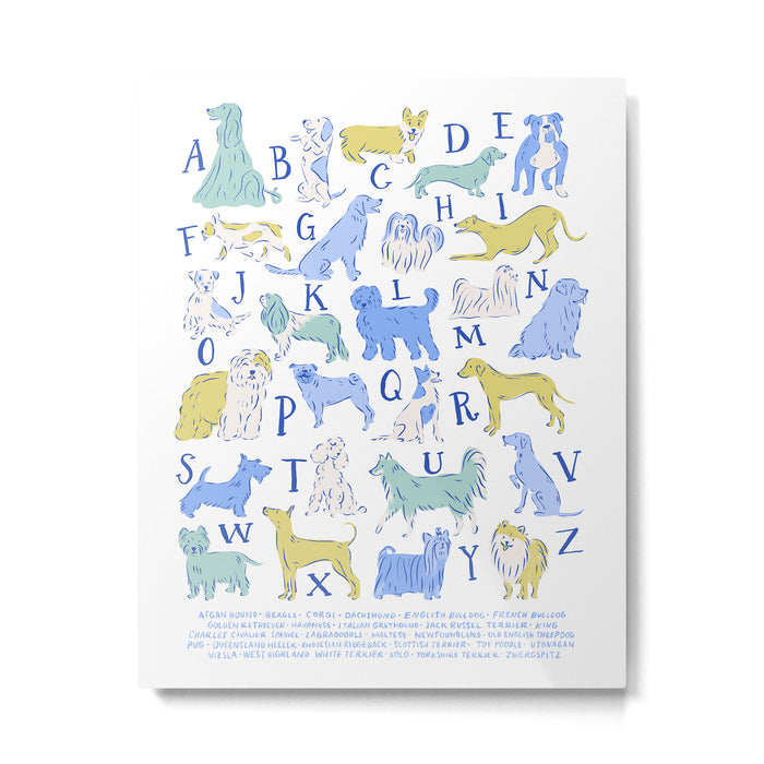 Dog Alphabet Print for Kids Room in Blue and Green Metal Print Gallery Image 1