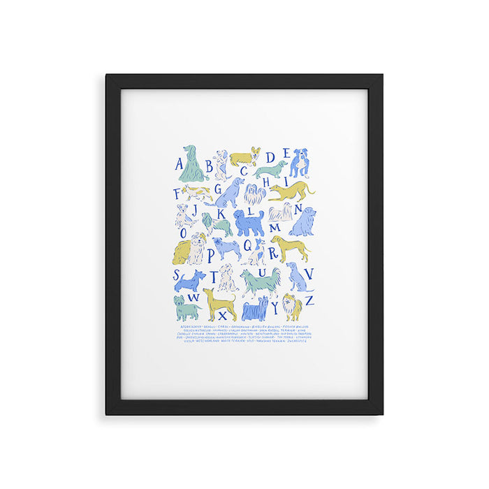 Dog Alphabet Print for Kids Room in Blue and Green Framed Art Print Gallery Image 1
