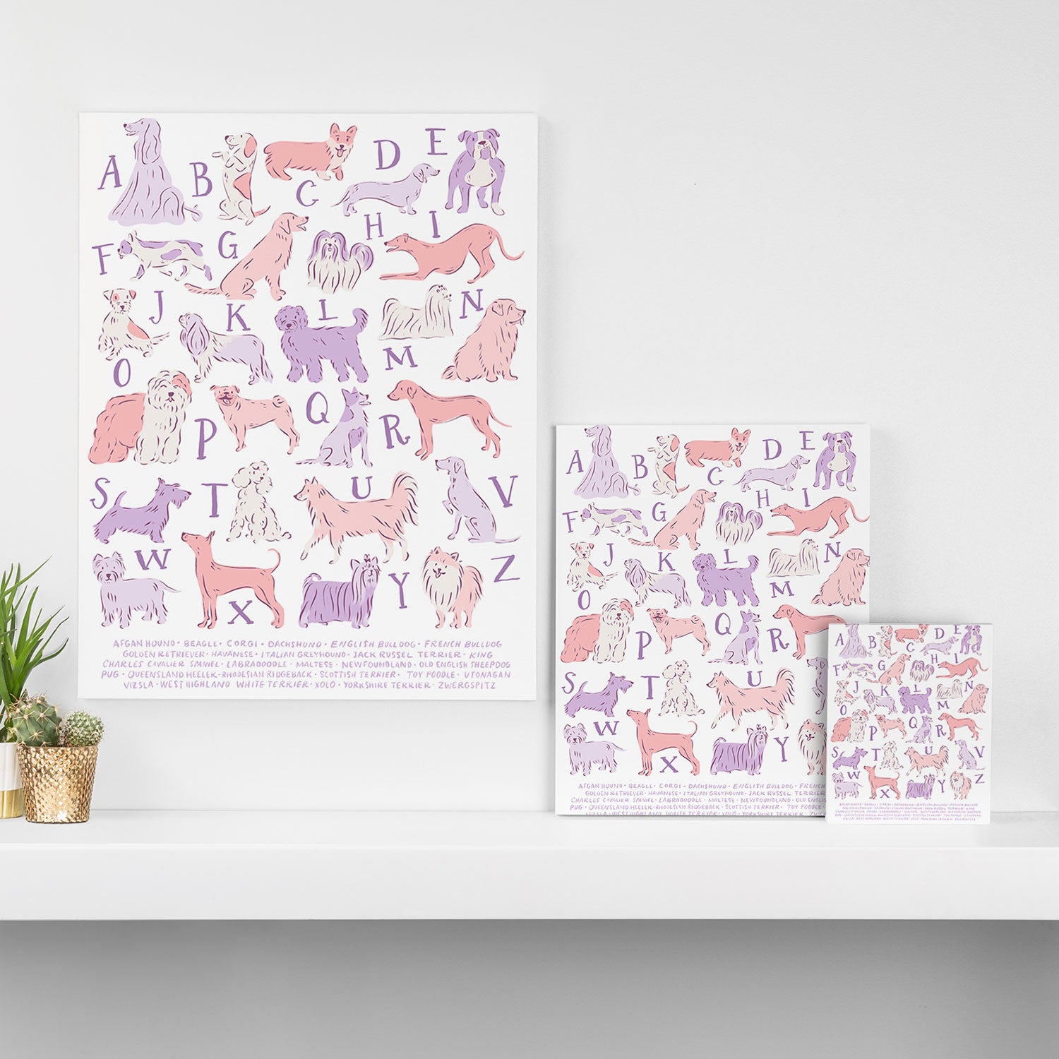 Dogs ABC Alphabet Print for Kids Room in Pink and Purple Canvas Print Gallery Image 3