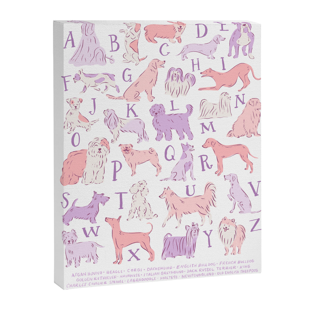Dogs ABC Alphabet Print for Kids Room in Pink and Purple Canvas Print Gallery Image 6
