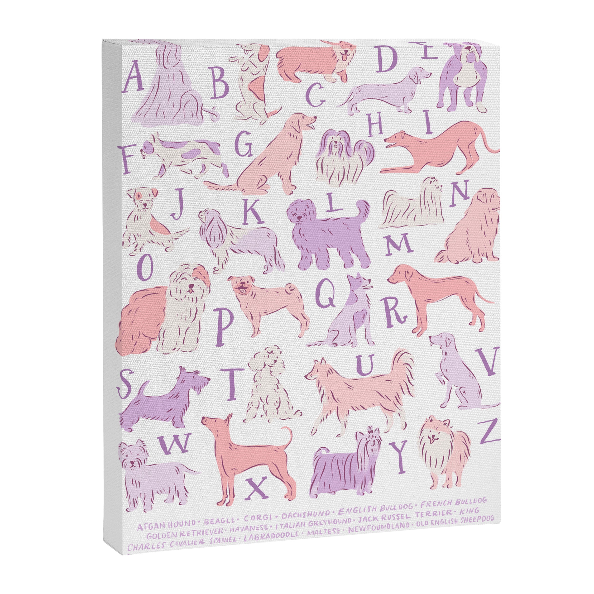 Dogs ABC Alphabet Print for Kids Room in Pink and Purple Canvas Print Gallery Image 6