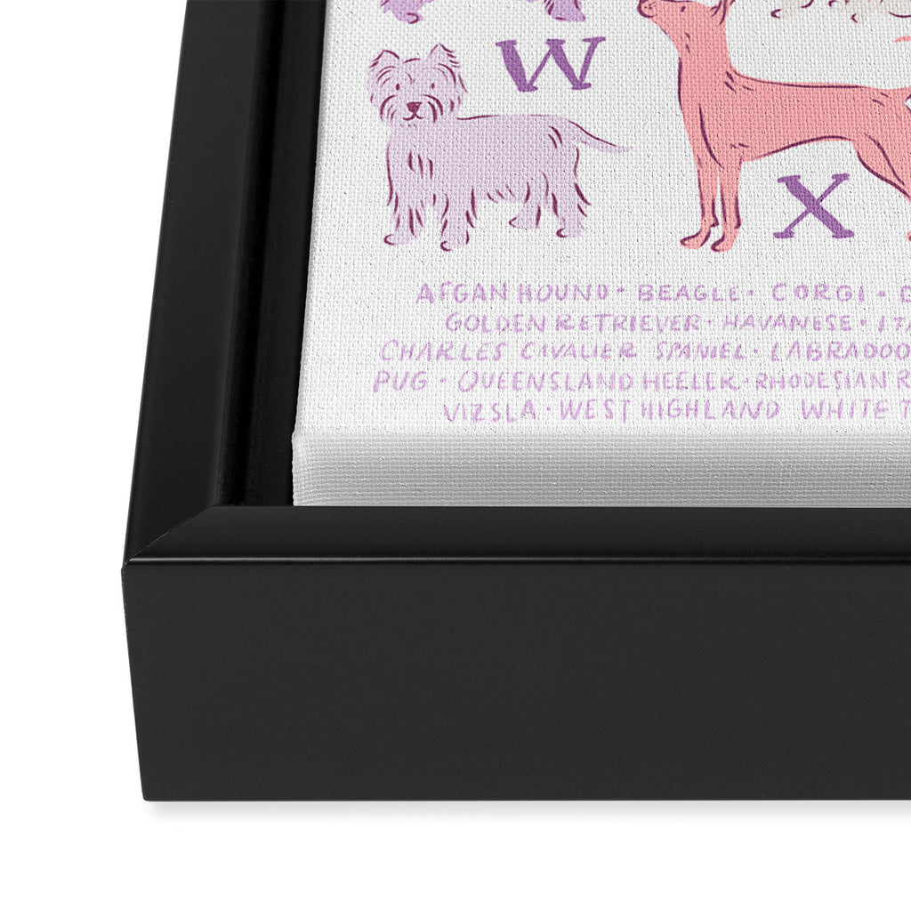 Dogs ABC Alphabet Print for Kids Room in Pink and Purple Framed Canvas Print Gallery Image 3