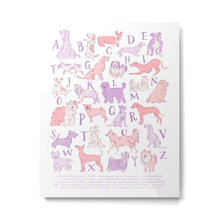 Dogs ABC Alphabet Print for Kids Room in Pink and Purple Metal Print Gallery Image 1