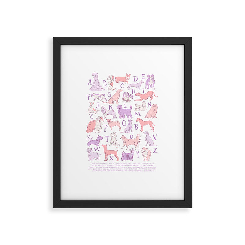 Dogs ABC Alphabet Print for Kids Room in Pink and Purple Framed Art Print Gallery Image 4