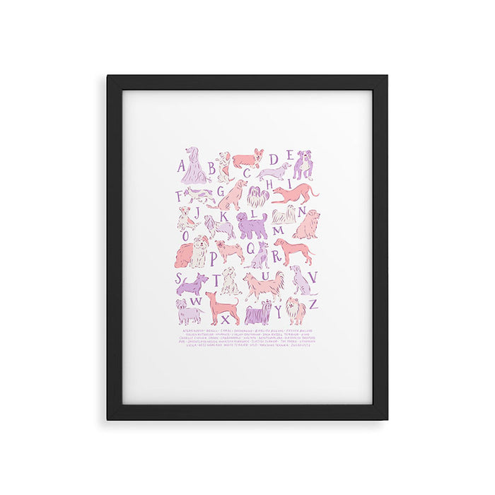 Dogs ABC Alphabet Print for Kids Room in Pink and Purple Framed Art Print Gallery Image 1