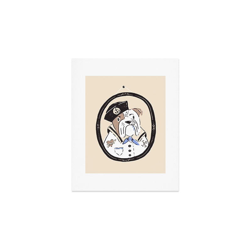 English Bulldog Sailor Illustration Art Print Gallery Image 1