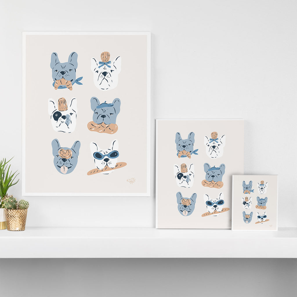 French Bulldogs with Pastries in Blue Canvas Print Gallery Image 3