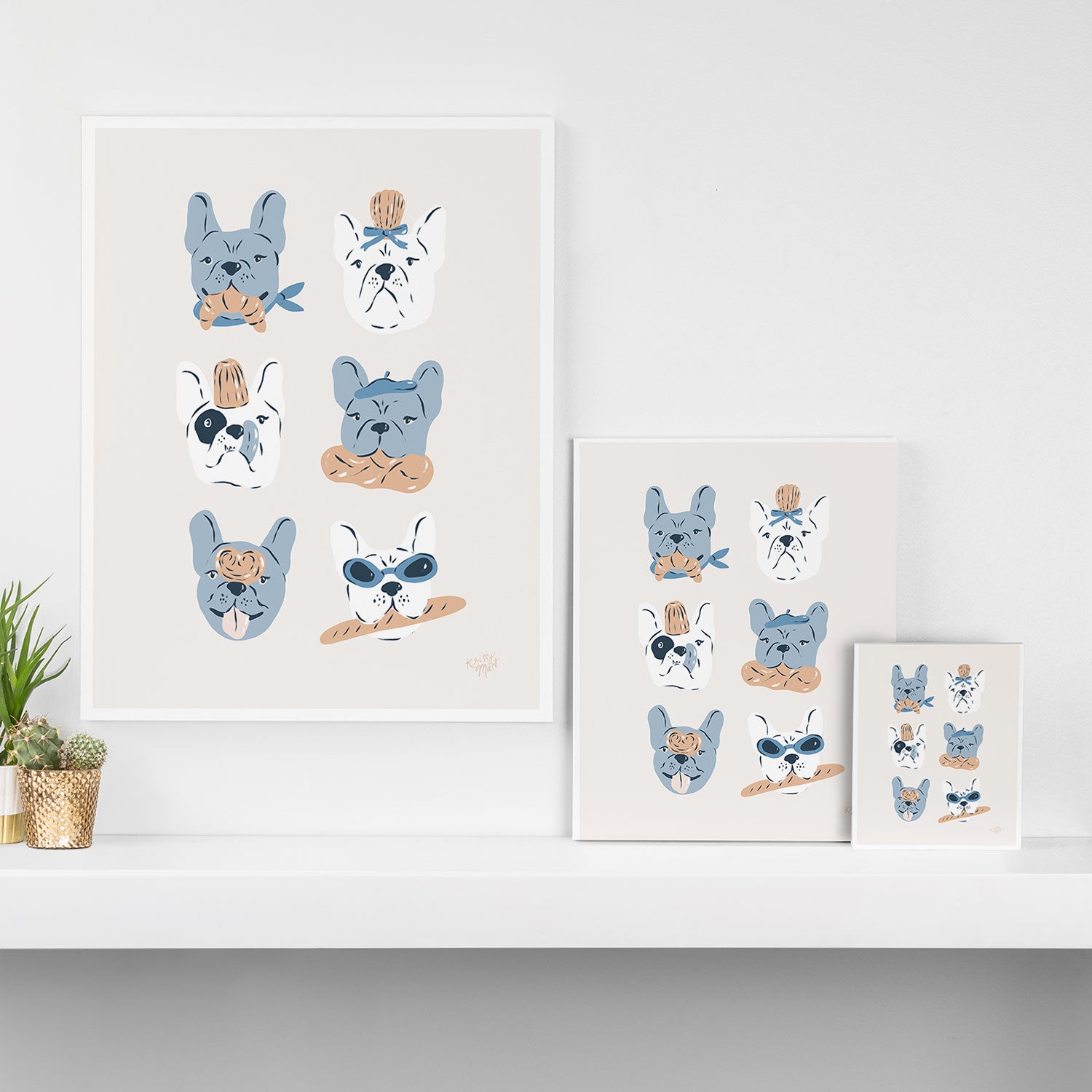 French Bulldogs with Pastries in Blue Canvas Print Gallery Image 3