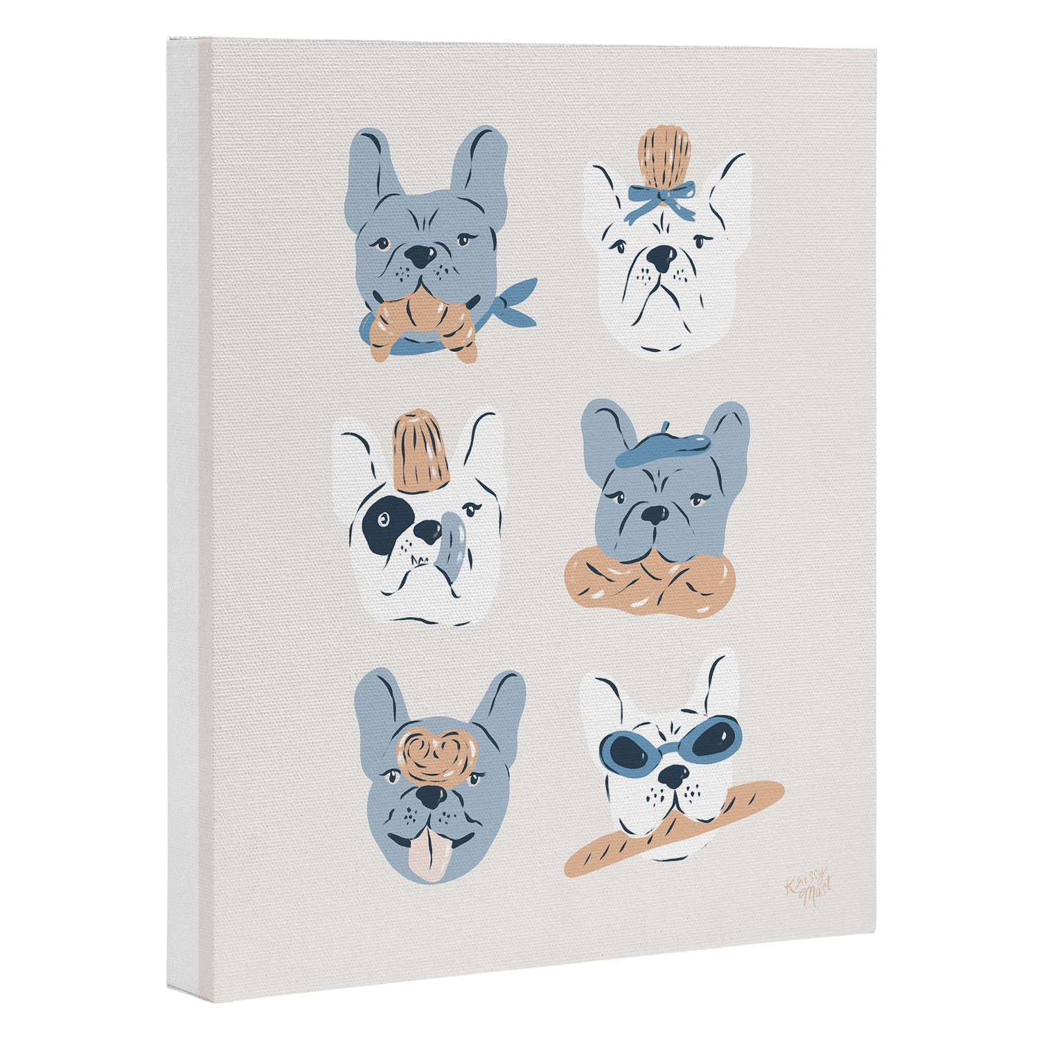 French Bulldogs with Pastries in Blue Canvas Print Gallery Image 3