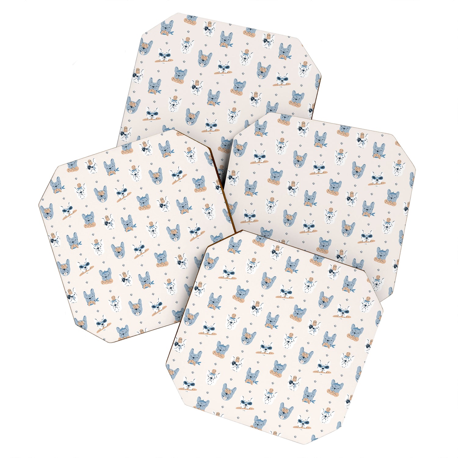 French Bulldogs with Pastries in Blue Coaster Gallery Image 1