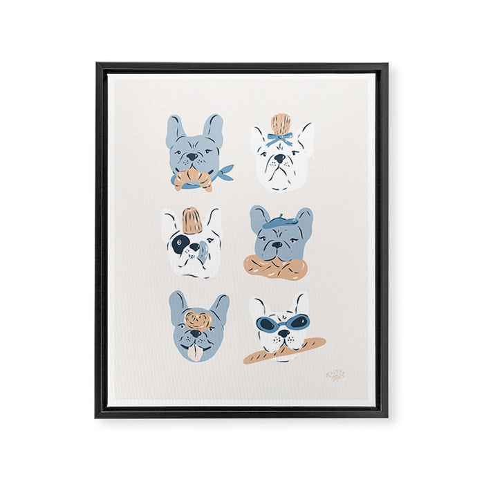 French Bulldogs with Pastries in Blue Framed Canvas Print Gallery Image 1
