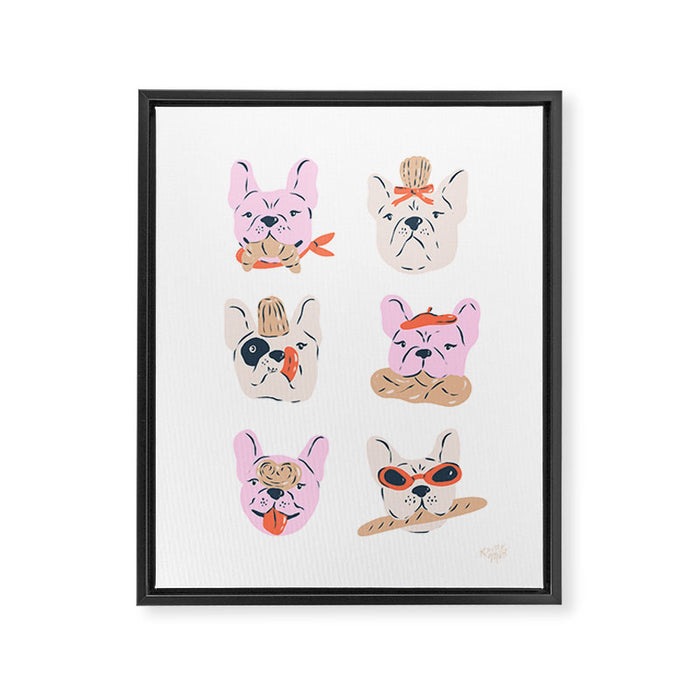 French Bulldogs with Pastries in Pink Framed Canvas Print Gallery Image 1