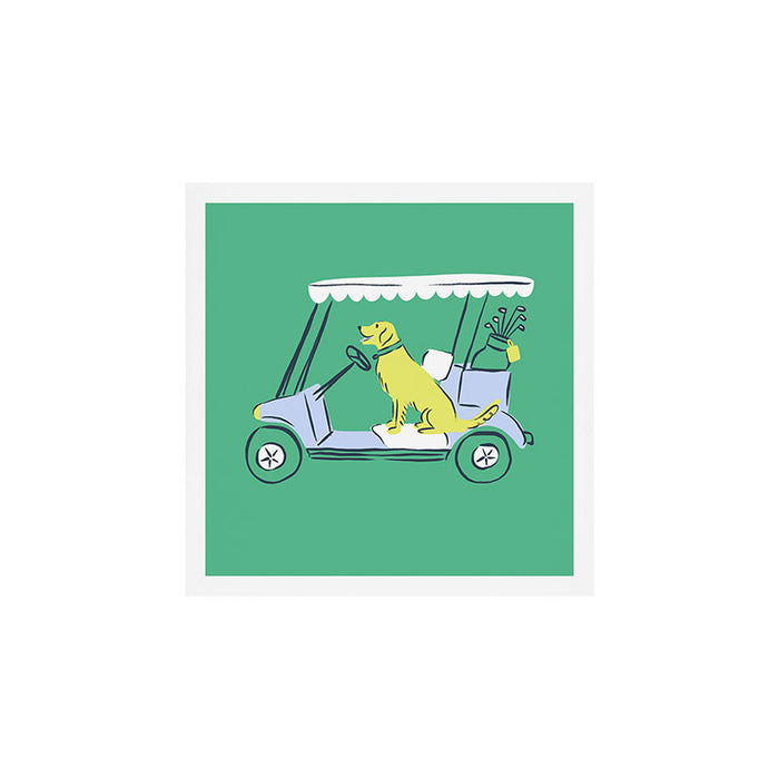 Golf Cart Golden Retriever Art Print Gallery Image 1