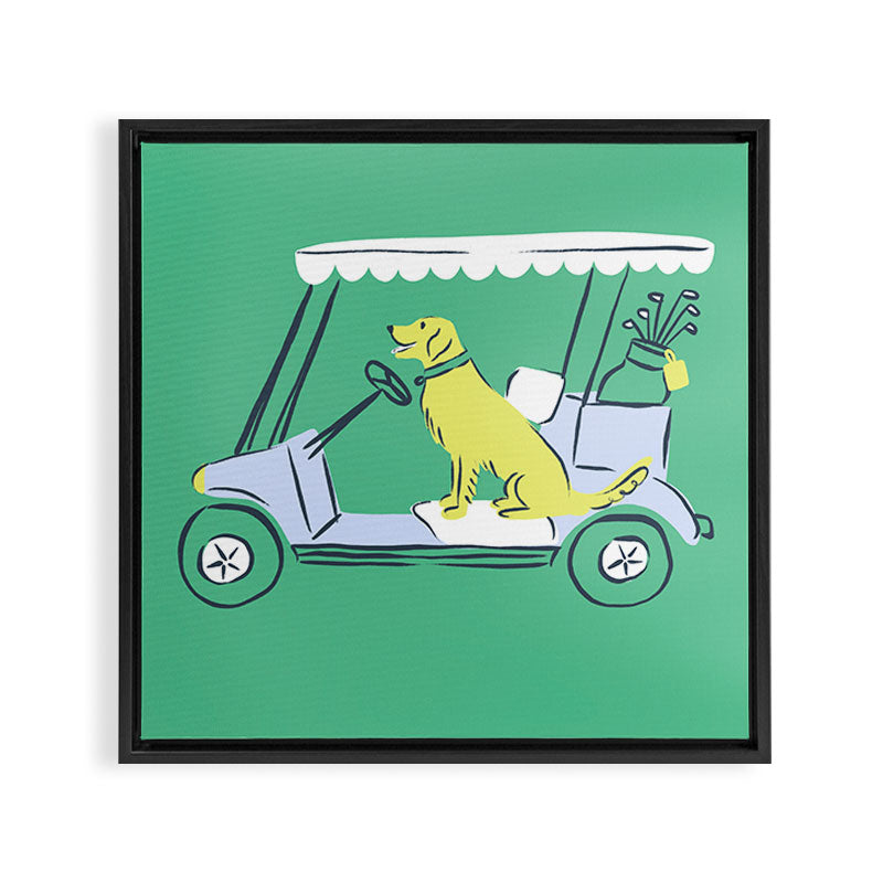 Golf Cart Golden Retriever Framed Canvas Print Gallery Image 3