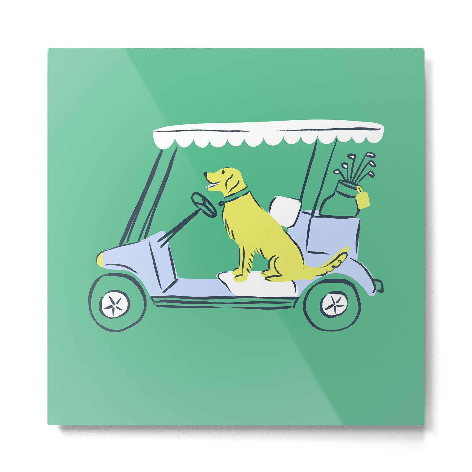 Golf Cart Golden Retriever Metal Print Gallery Image 2