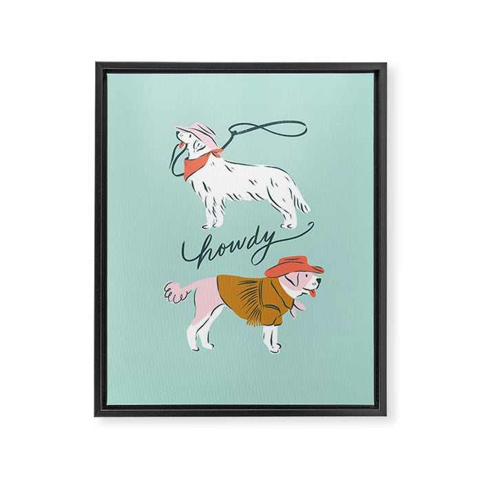 Howdy Western Cowboy Dogs Framed Canvas Print Gallery Image 1