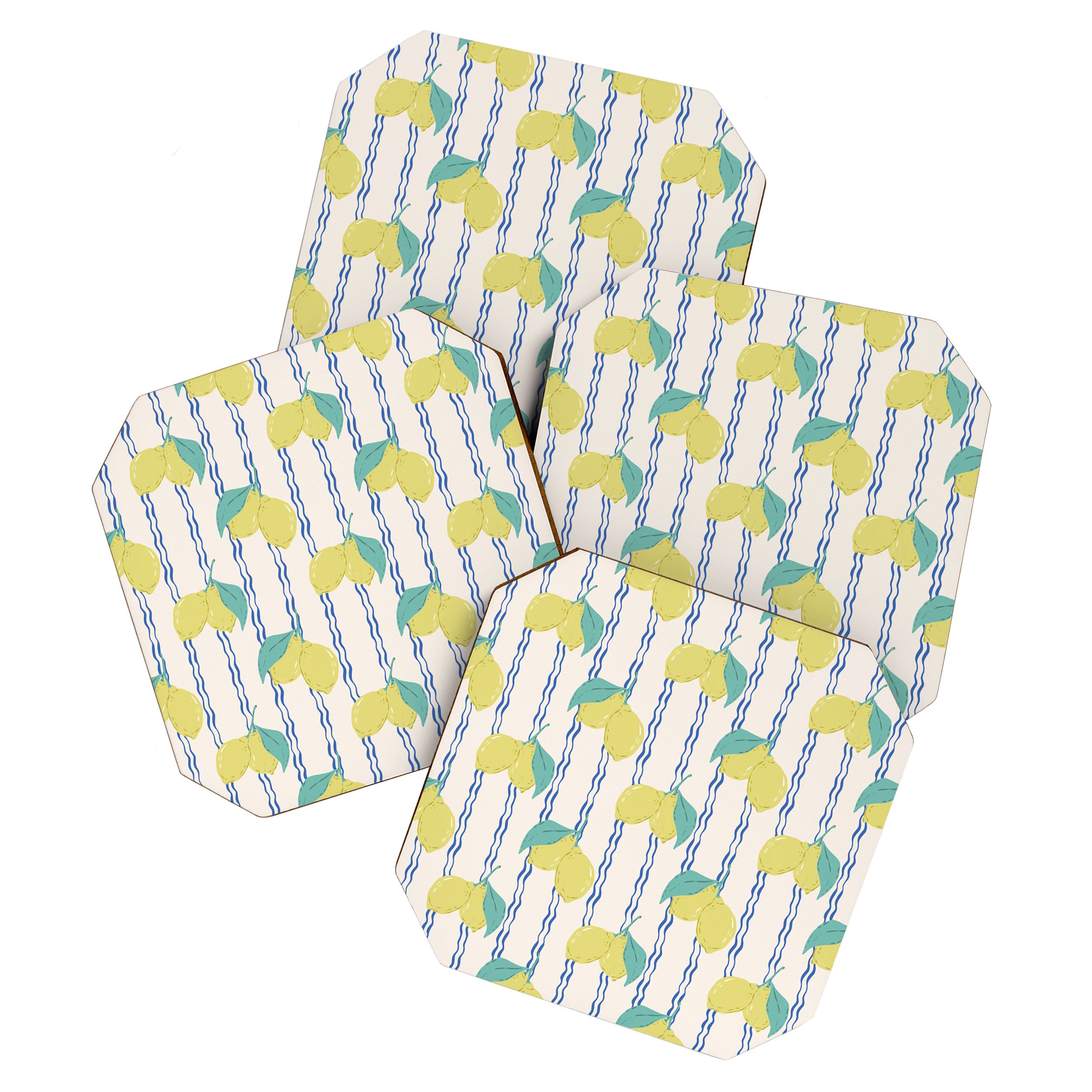 Lemons with Wavy Stripe Coaster Gallery Image 1