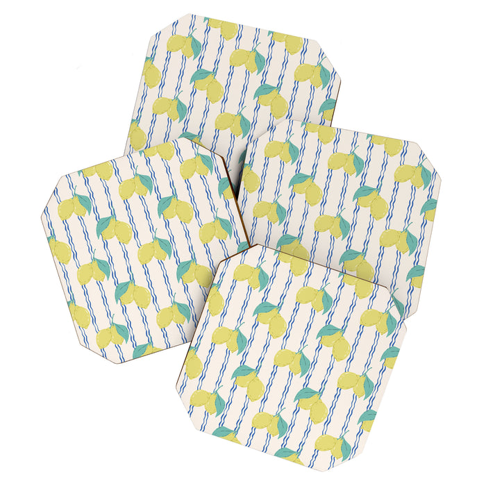 Lemons with Wavy Stripe Coaster Gallery Image 1