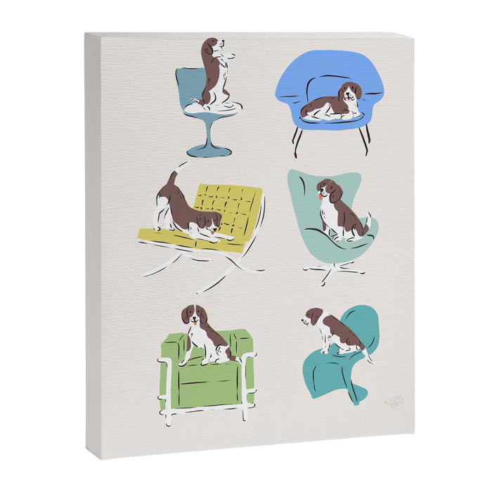 Mid-century Modern Chairs with Beagle Dogs Canvas Print Gallery Image 1