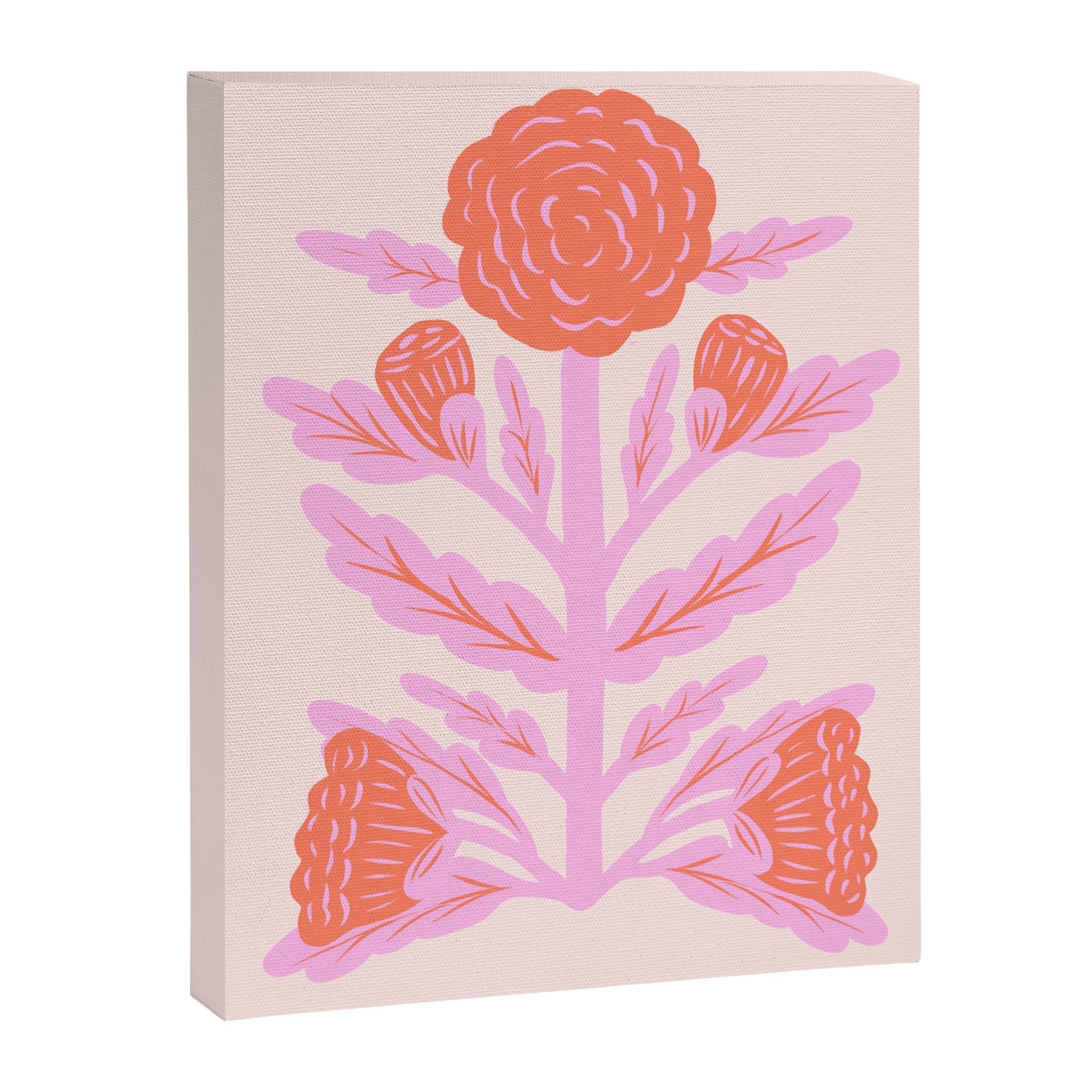 Pink and Red Flower Block Print Illustration Canvas Print Gallery Image 6