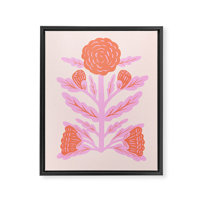 Pink and Red Flower Block Print Illustration Framed Canvas Print Gallery Image 1