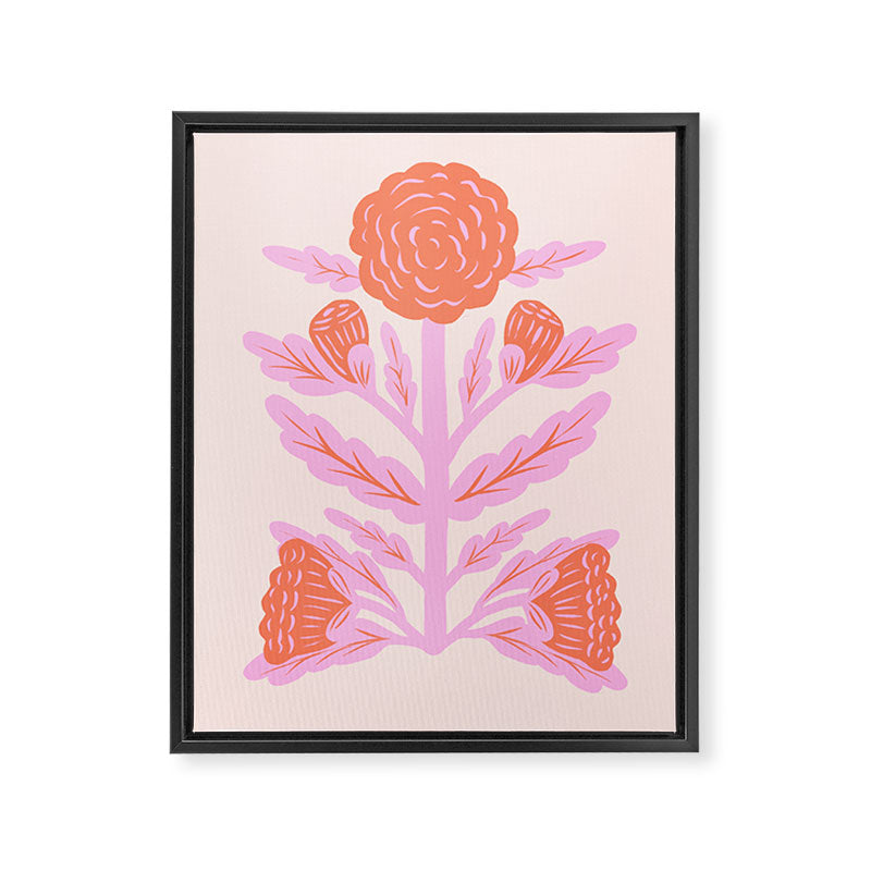 Pink and Red Flower Block Print Illustration Framed Canvas Print Gallery Image 6