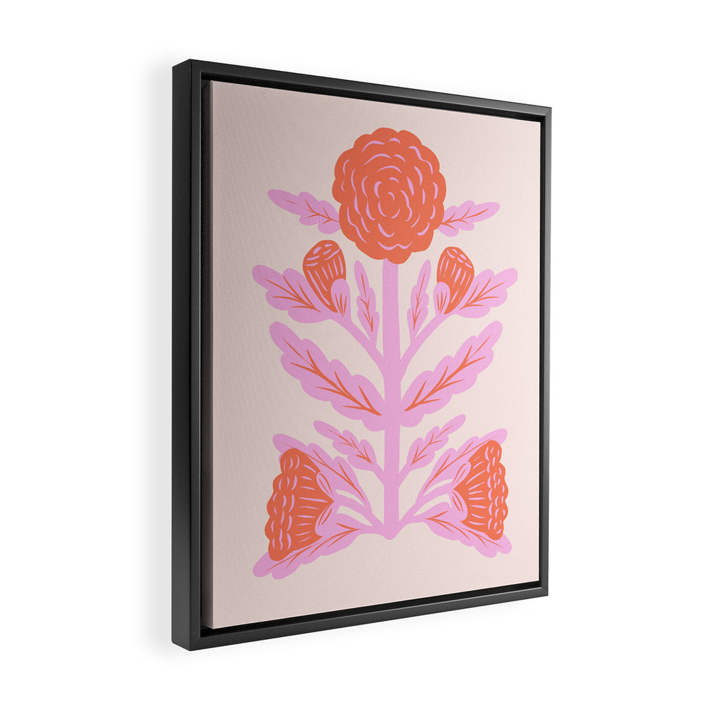 Pink and Red Flower Block Print Illustration Framed Canvas Print Gallery Image 2
