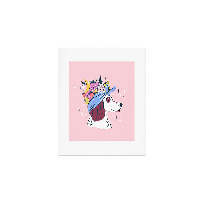 Spaniel with Fruit Hat Dog Illustration Art Print Gallery Image 1