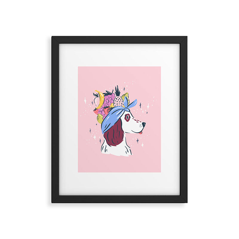 Spaniel with Fruit Hat Dog Illustration Framed Art Print Gallery Image 5