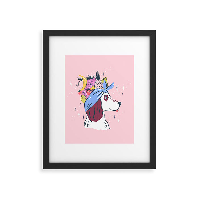 Spaniel with Fruit Hat Dog Illustration Framed Art Print Gallery Image 1