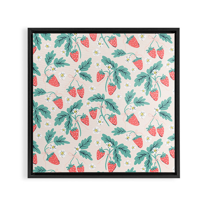 Stawberries with Flowers Framed Canvas Print Gallery Image 1