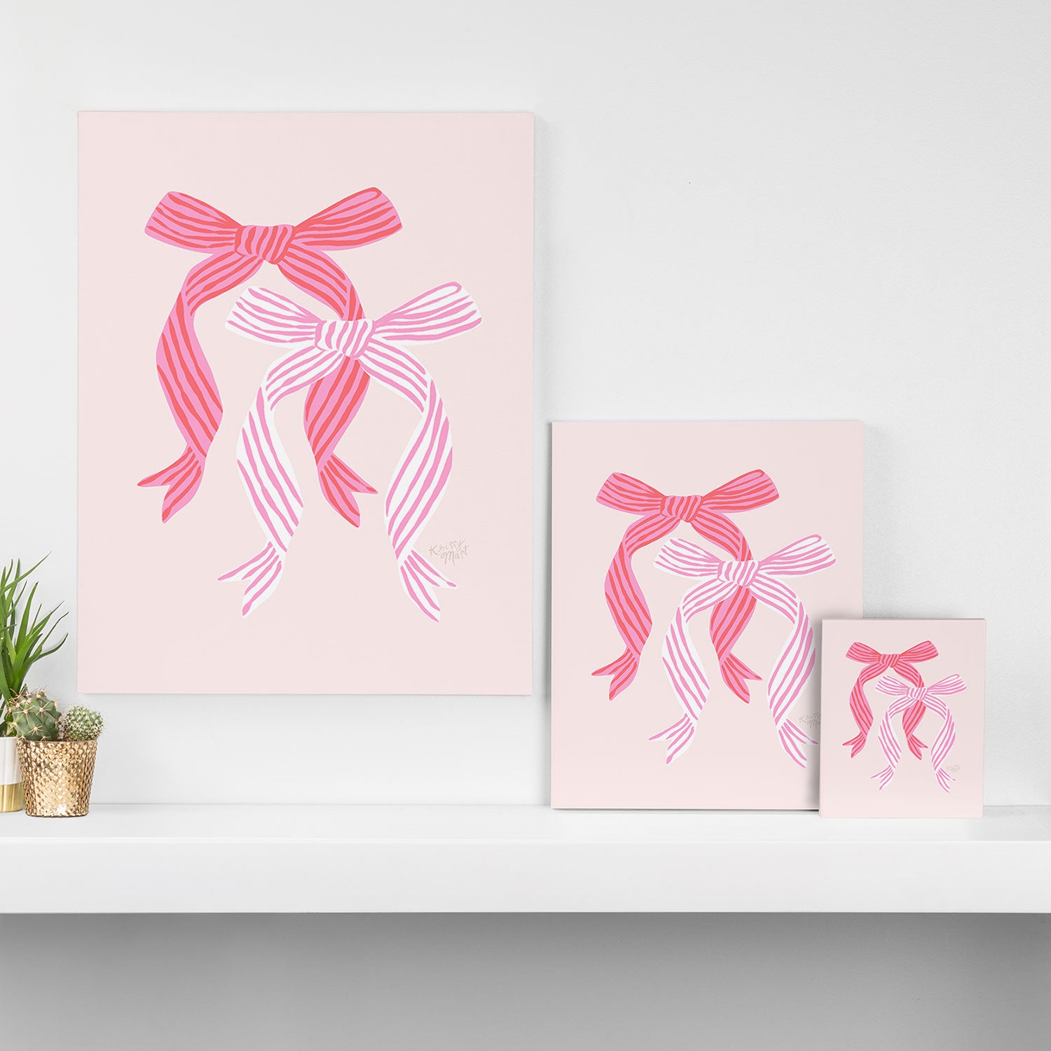 Striped Bows in Pinks Canvas Print Gallery Image 3