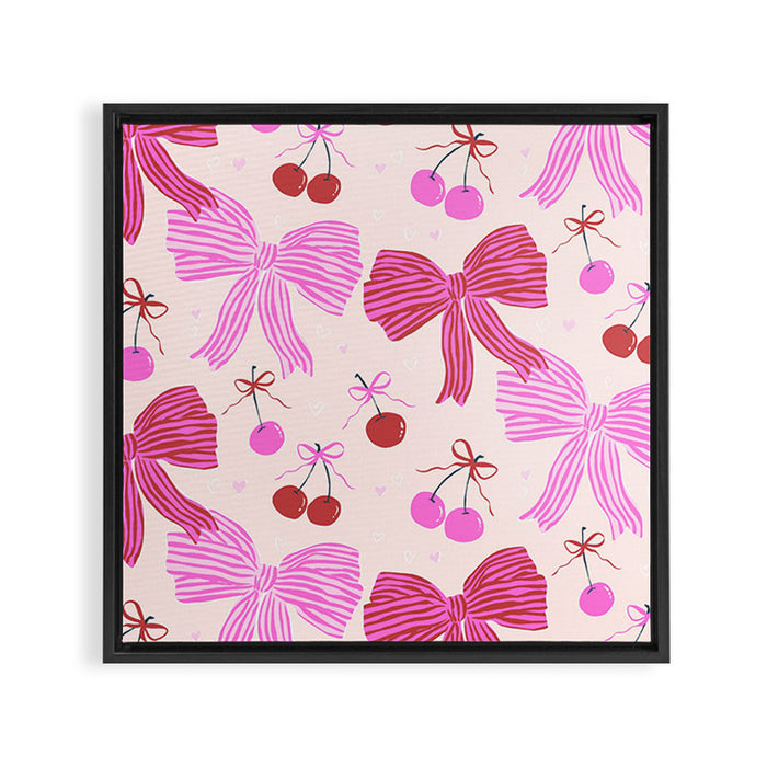 Striped Bows with Cherries  Framed Canvas Print Gallery Image 1