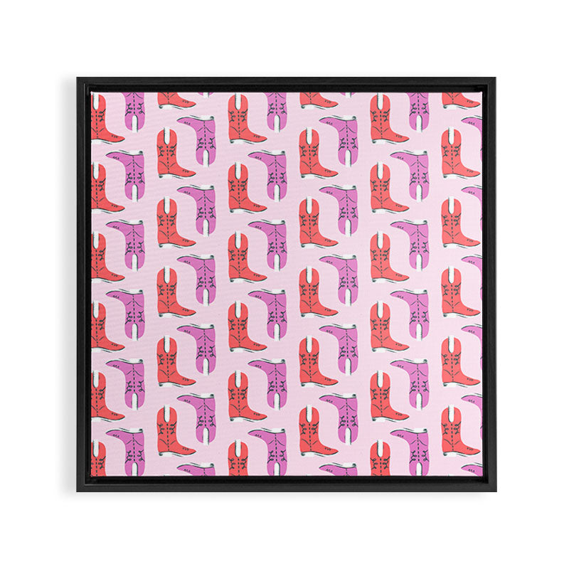 Western Cowboy Boots in red and pink Framed Canvas Print Gallery Image 3