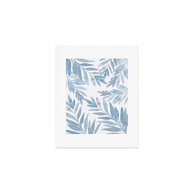 Muted Blue Palm Leaves Art Print Gallery Image 1