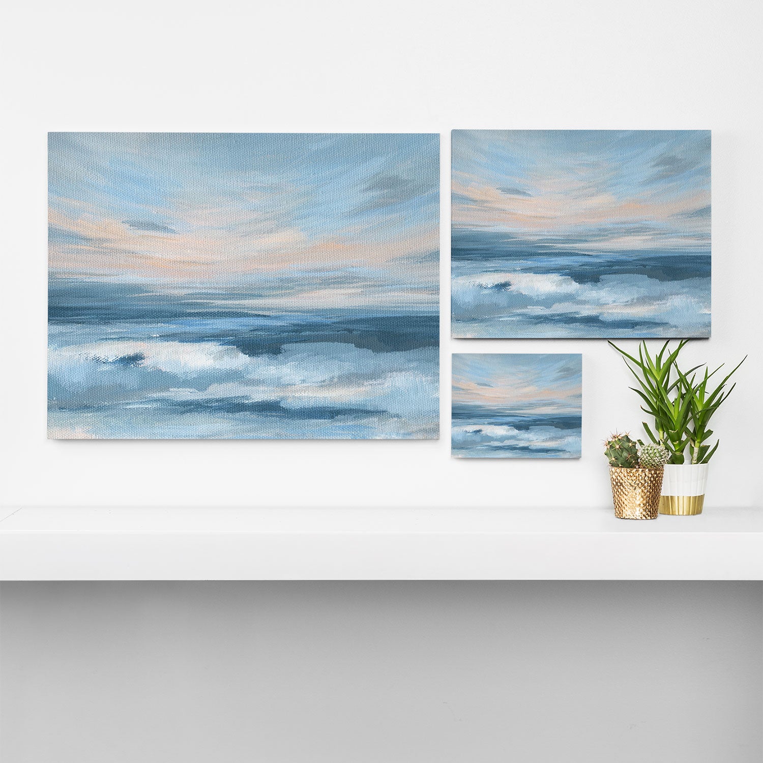 Low Tide - Blue & Coral Abstract Coastal Seascape Canvas Print Gallery Image 3