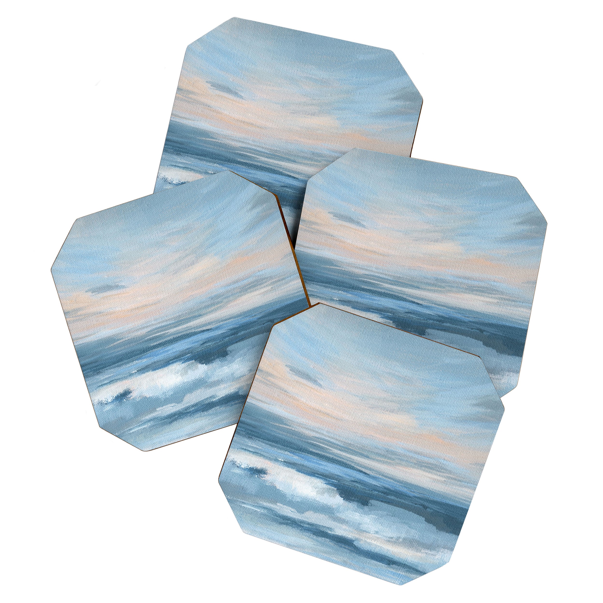 Low Tide - Blue & Coral Abstract Coastal Seascape Coaster Gallery Image 1