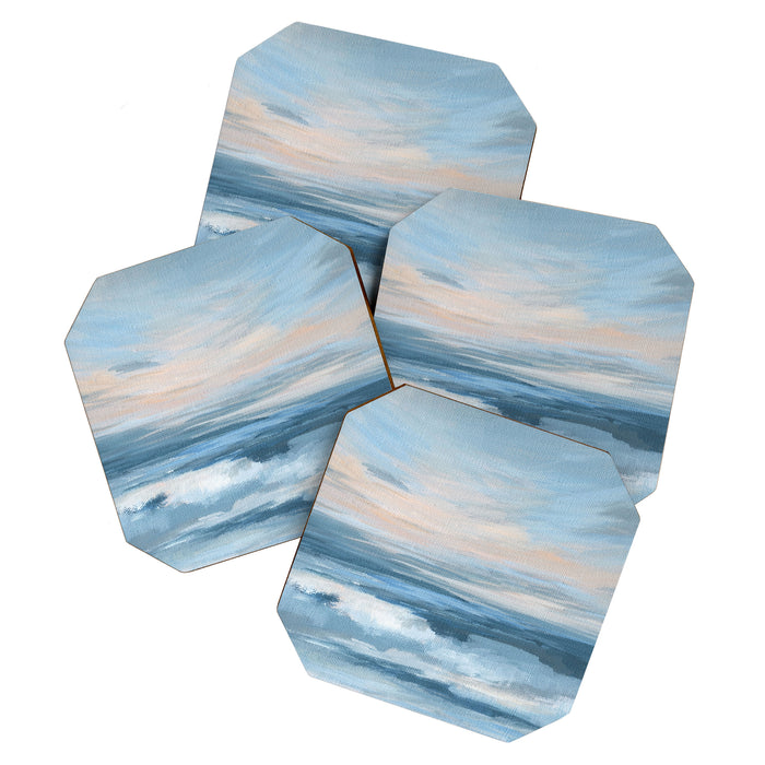 Low Tide - Blue & Coral Abstract Coastal Seascape Coaster Gallery Image 1