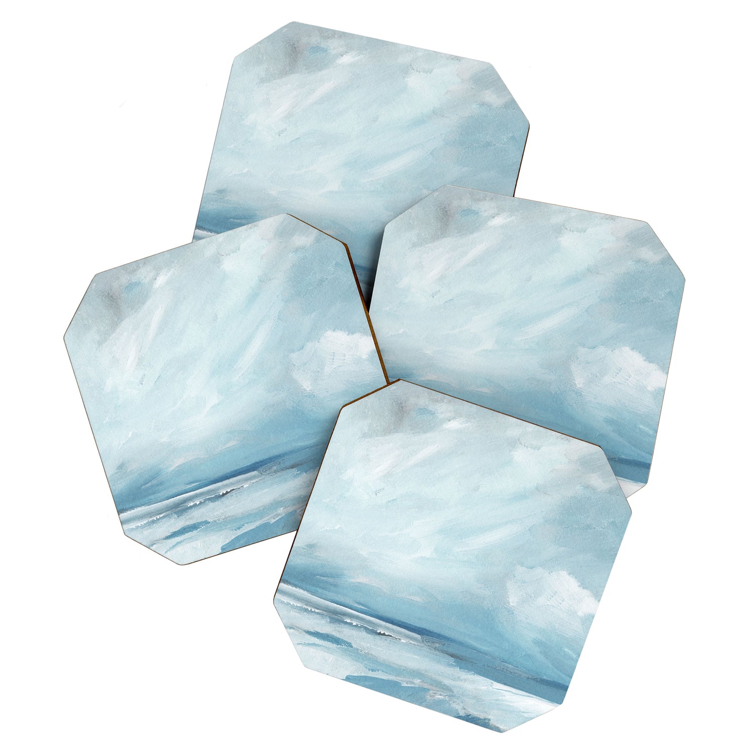 Muted Blue Ocean Seascape Painting Coaster Gallery Image 1