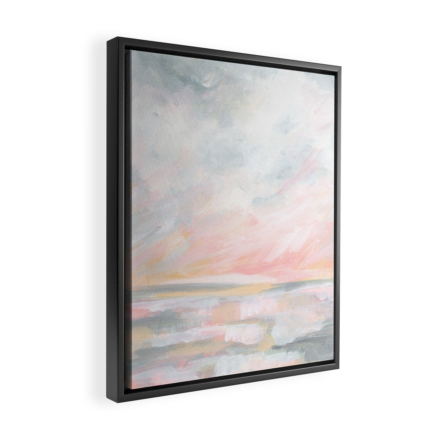 Overwhelm - Pink and Gray Pastel Seascape Framed Canvas Print Gallery Image 2