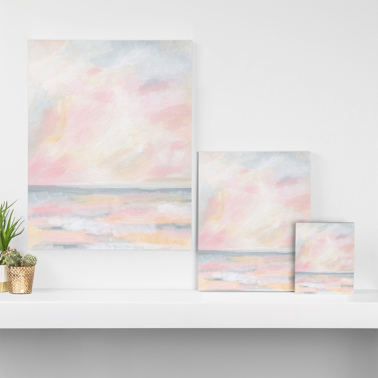 Patience - Pink and Gray Pastel Seascape Canvas Print Gallery Image 3