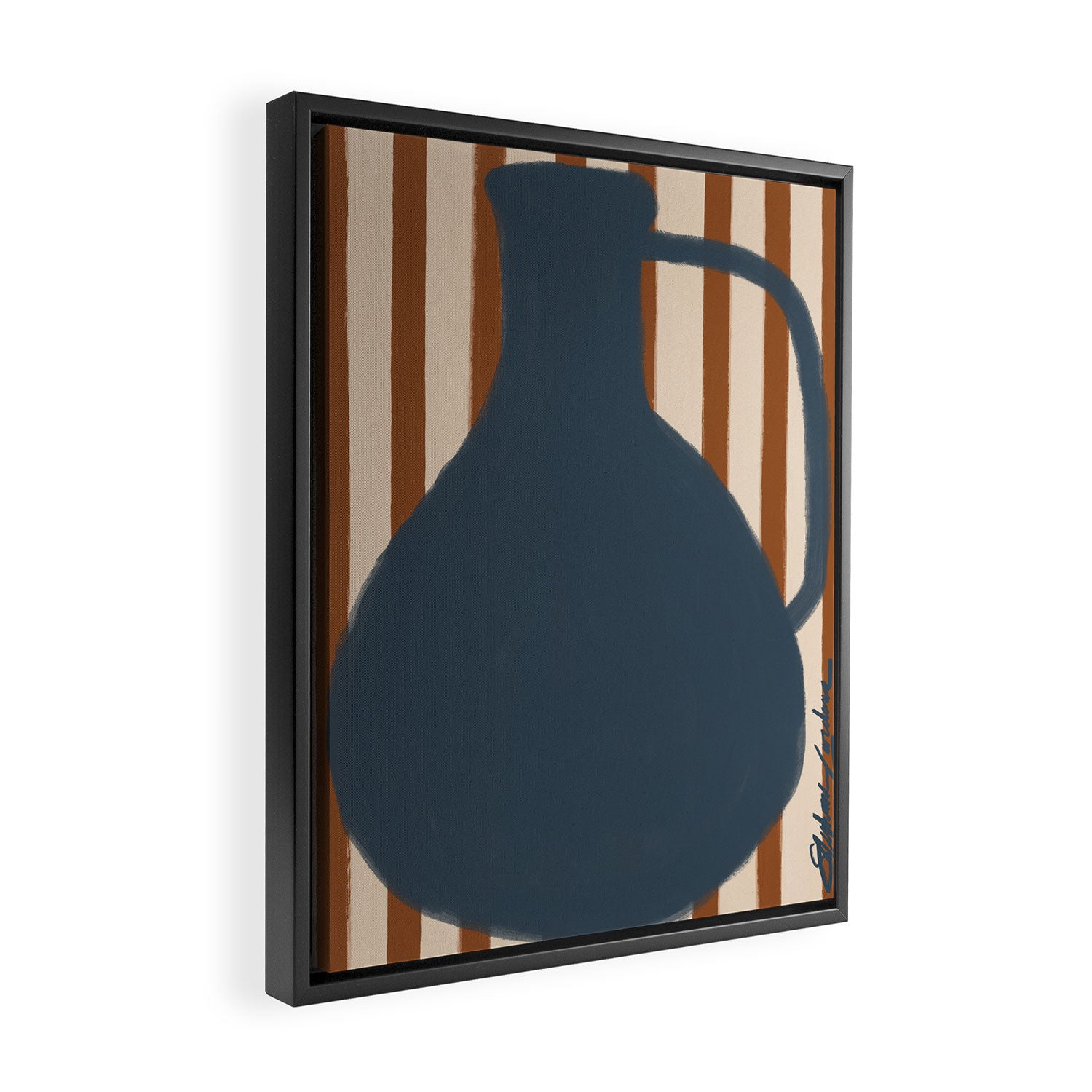 Blue Vase Red Stripes Framed Canvas Print Gallery Image 2