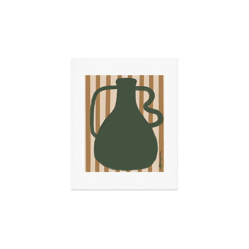 Green Vase with Yellow Stripes Art Print Gallery Image 1
