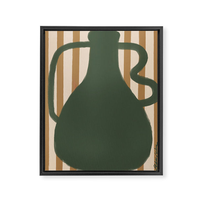 Green Vase with Yellow Stripes Framed Canvas Print Gallery Image 1