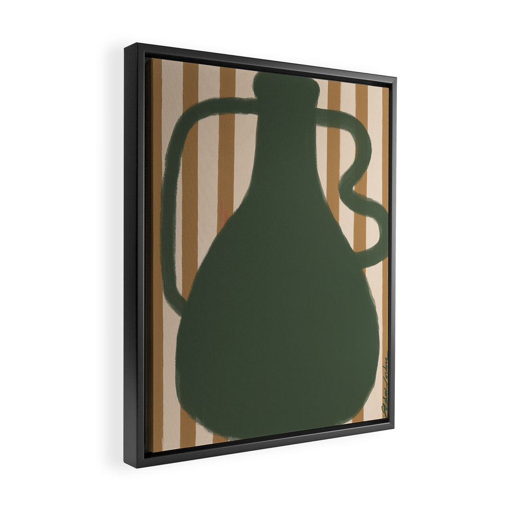 Green Vase with Yellow Stripes Framed Canvas Print Gallery Image 2