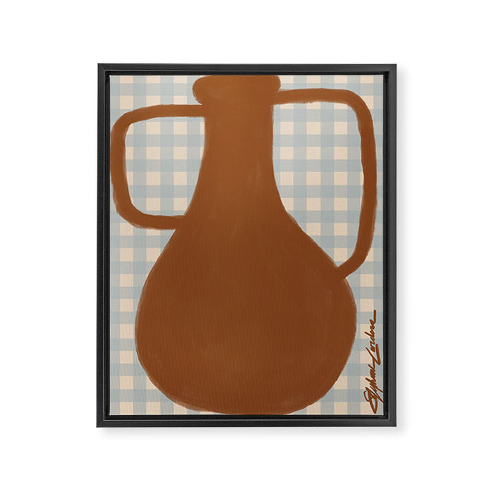 Red Vase with Blue Checkerboard Framed Canvas Print Gallery Image 1