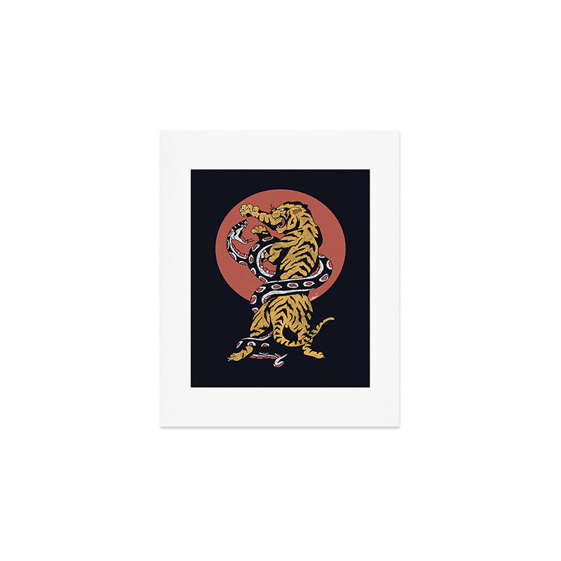 Classic Tattoo Snake vs Tiger Art Print Gallery Image 1